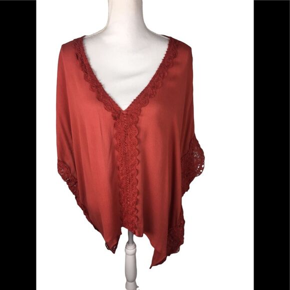 NWT Kimono Top Blouse Size Large Oversized Lightweight V Neck Cinnamon - Picture 2 of 6